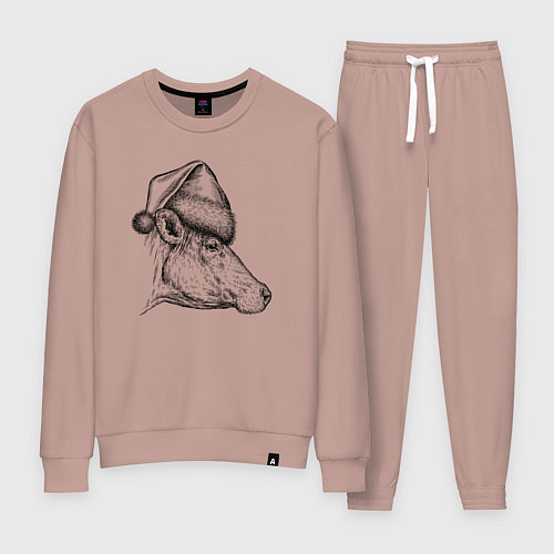 Женский костюм Новогодняя корова / Пыльно-розовый – фото 1