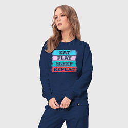 Костюм хлопковый женский Eat play sleep repeat, цвет: тёмно-синий — фото 2