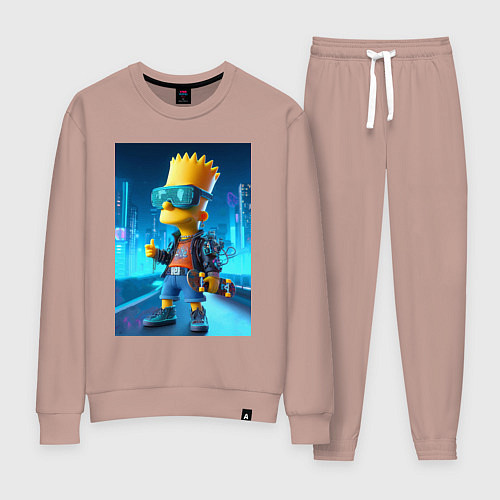 Женский костюм Барт Симпсон в неоновом городе со скейтбордом - не / Пыльно-розовый – фото 1