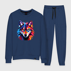 Костюм хлопковый женский Красочный волк поп арт, цвет: тёмно-синий