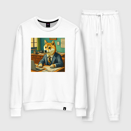 Женский костюм Мемная собака Doge в костюме грустно работает за с / Белый – фото 1