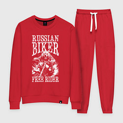 Костюм хлопковый женский Медведь байкер, цвет: красный