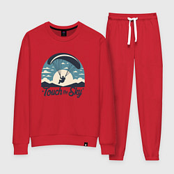 Костюм хлопковый женский Полет на параплане экстремальный спорт ретро, цвет: красный