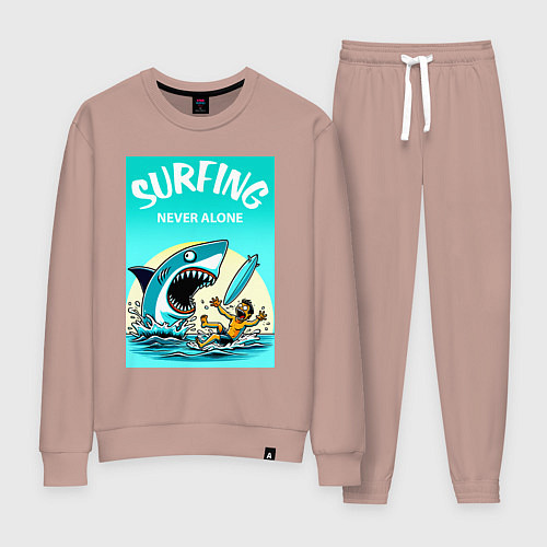 Женский костюм Surfing never alone - shark and surfer / Пыльно-розовый – фото 1