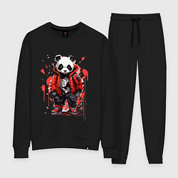 Костюм хлопковый женский Модная панда в красной куртке, цвет: черный