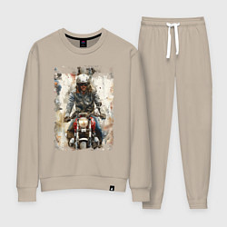 Костюм хлопковый женский Акварель -мотоциклист, цвет: миндальный