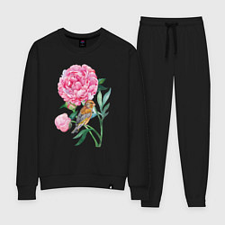 Костюм хлопковый женский Ветка пионов, цвет: черный