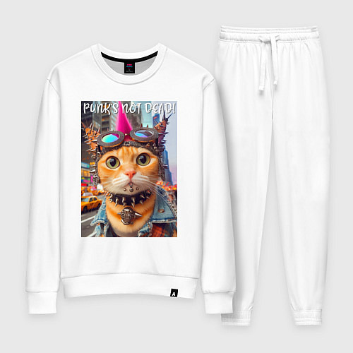 Женский костюм Котёнок панк музыкант из Нью-Йорка - нейросеть / Белый – фото 1