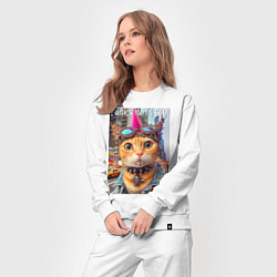 Костюм хлопковый женский Котёнок панк музыкант из Нью-Йорка - нейросеть, цвет: белый — фото 2