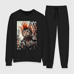 Костюм хлопковый женский Котяра панк из Нью-Йорка - нейросеть, цвет: черный