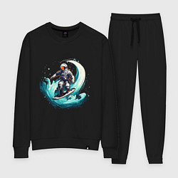 Костюм хлопковый женский Космонавт занимающийся серфингом, цвет: черный