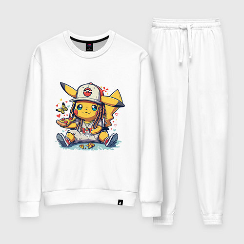 Женский костюм Пикачу покемон ест пиццу / Белый – фото 1