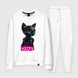 Костюм хлопковый женский Киберкошка чёрная - cyber kitty black, цвет: белый