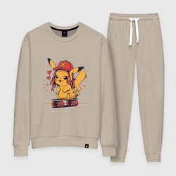 Женский костюм Пикачу в кепке на скейте