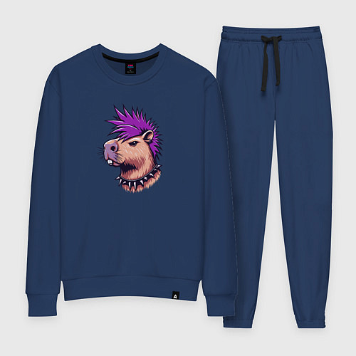 Женский костюм Капибара с фиолетовым ирокезом / Тёмно-синий – фото 1