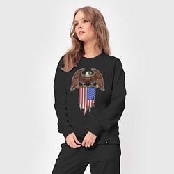 Костюм хлопковый женский Орёл с американским флагом, цвет: черный — фото 2
