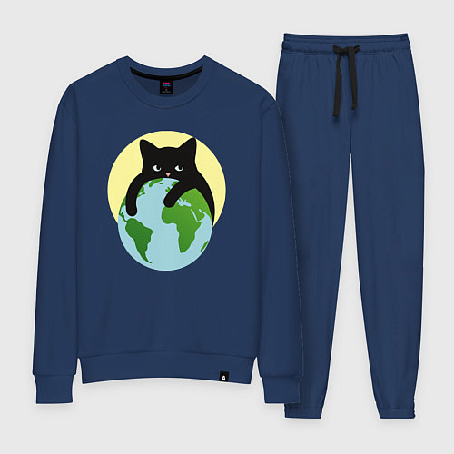 Женский костюм Котик, обнимающий землю в космосе / Тёмно-синий – фото 1