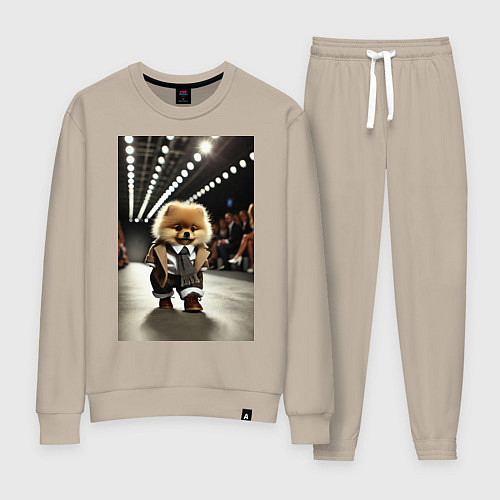 Женский костюм Шпиц на подиуме - показ мод животных / Миндальный – фото 1