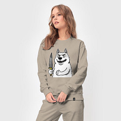 Костюм хлопковый женский Белый пес с ножом, цвет: миндальный — фото 2