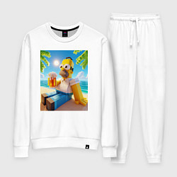 Костюм хлопковый женский Гомер Симпсон в стиле Майнкрафт с кружкой пива - н, цвет: белый