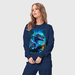 Костюм хлопковый женский Cyber beersaur with a mug of beer, цвет: тёмно-синий — фото 2
