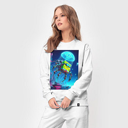 Костюм хлопковый женский Краб Губка Боб в мегаполисе - киберпанк, цвет: белый — фото 2