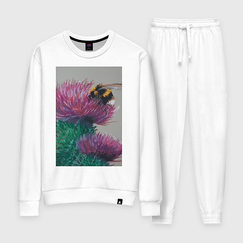 Женский костюм Мохнатый шмель на кактусе - живопись / Белый – фото 1