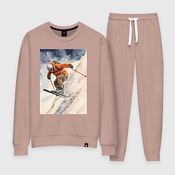 Костюм хлопковый женский Горные лыжи спортсмен, цвет: пыльно-розовый
