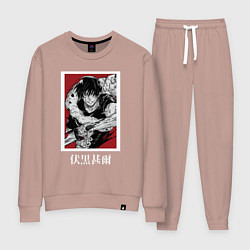 Костюм хлопковый женский Магическая битва Тоджи красный фон, цвет: пыльно-розовый