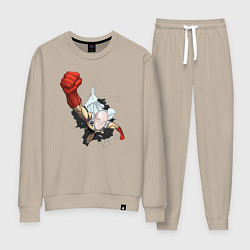 Костюм хлопковый женский Ванпанчмен Сайтама удар, цвет: миндальный