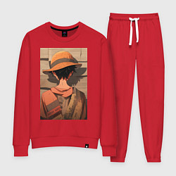 Костюм хлопковый женский Ван-Пис Луффи стенгазета, цвет: красный