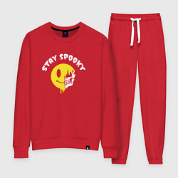 Костюм хлопковый женский Stay spooky смайл эмодзи, цвет: красный