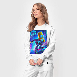 Костюм хлопковый женский Барт Симпсон на скейтборде - неоновое свечение, цвет: белый — фото 2