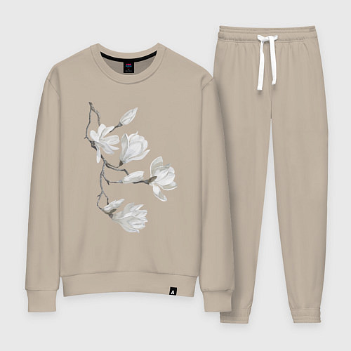 Женский костюм Цветы акварелью ветки магнолии / Миндальный – фото 1