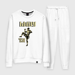 Костюм хлопковый женский Крутой боец муай тай, цвет: белый
