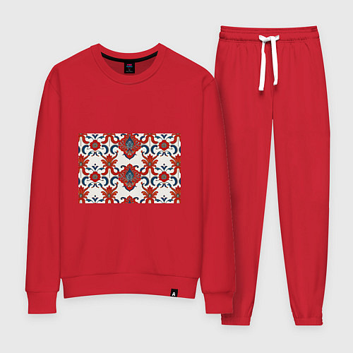 Женский костюм Узор красно-синий на белом фоне / Красный – фото 1