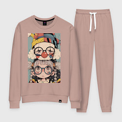 Костюм хлопковый женский Клоун с девочкой арт, цвет: пыльно-розовый