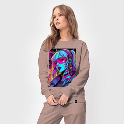 Костюм хлопковый женский Кибер девчонка в розовых очках - нейроарт, цвет: пыльно-розовый — фото 2