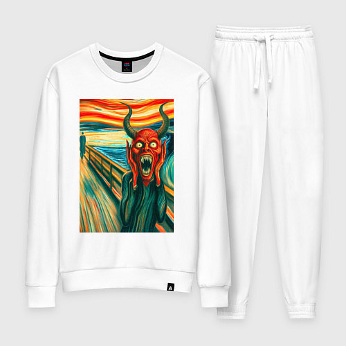 Женский костюм Демон кричит на картине Эдварда Мунка - мем искусс / Белый – фото 1