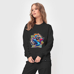 Костюм хлопковый женский Хип-хоп енот, цвет: черный — фото 2