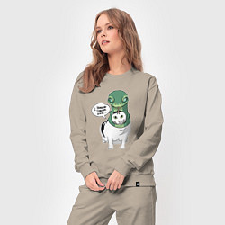 Костюм хлопковый женский С Новым годом - кот змея, цвет: миндальный — фото 2