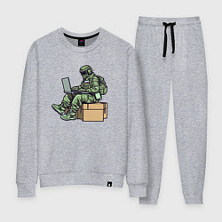 Костюм хлопковый женский Российский солдат за ноутбуком, цвет: меланж