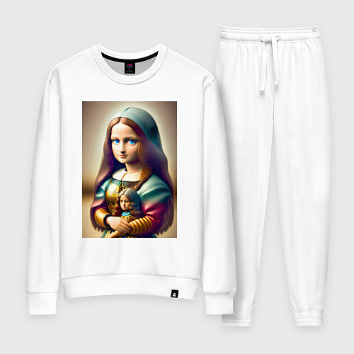 Женский костюм Маленькая Мона Лиза в детстве с куклой - нейроарт / Белый – фото 1