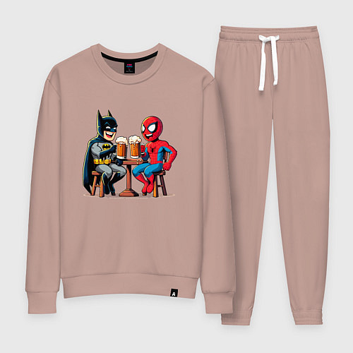 Женский костюм Бэтмен и человек Паук пьют пиво / Пыльно-розовый – фото 1