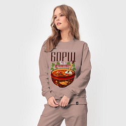 Костюм хлопковый женский Богатырская еда - русский стиль, цвет: пыльно-розовый — фото 2