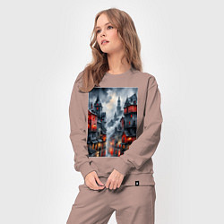 Костюм хлопковый женский Туманные улицы Лондона, цвет: пыльно-розовый — фото 2