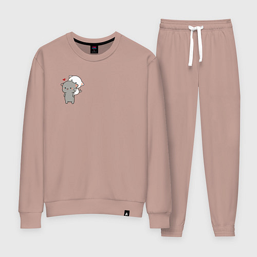 Женский костюм Белый котик на спине у серого для пары / Пыльно-розовый – фото 1