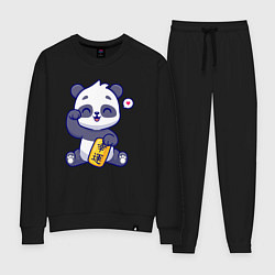 Костюм хлопковый женский Cute panda, цвет: черный