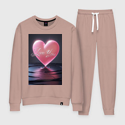 Костюм хлопковый женский I love you с сердцем над поверхностью воды, цвет: пыльно-розовый