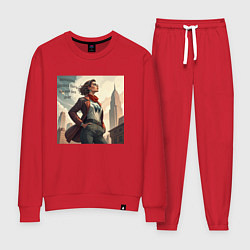Костюм хлопковый женский Сильная женщина, цвет: красный